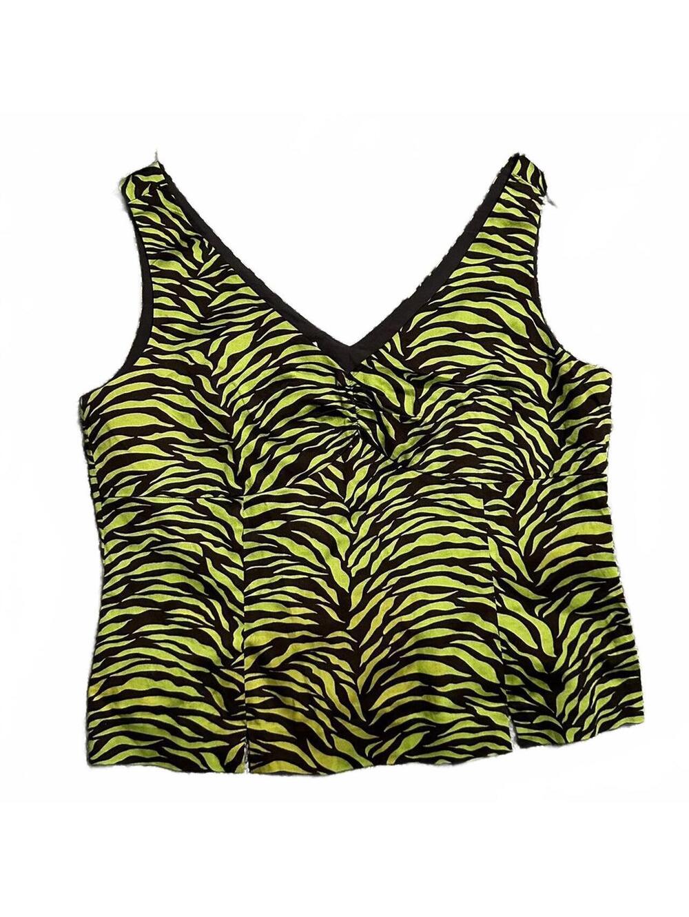 Y2K Andrè Oliver Green and Brown Animal Print Fitted Tank Blouse Size 14